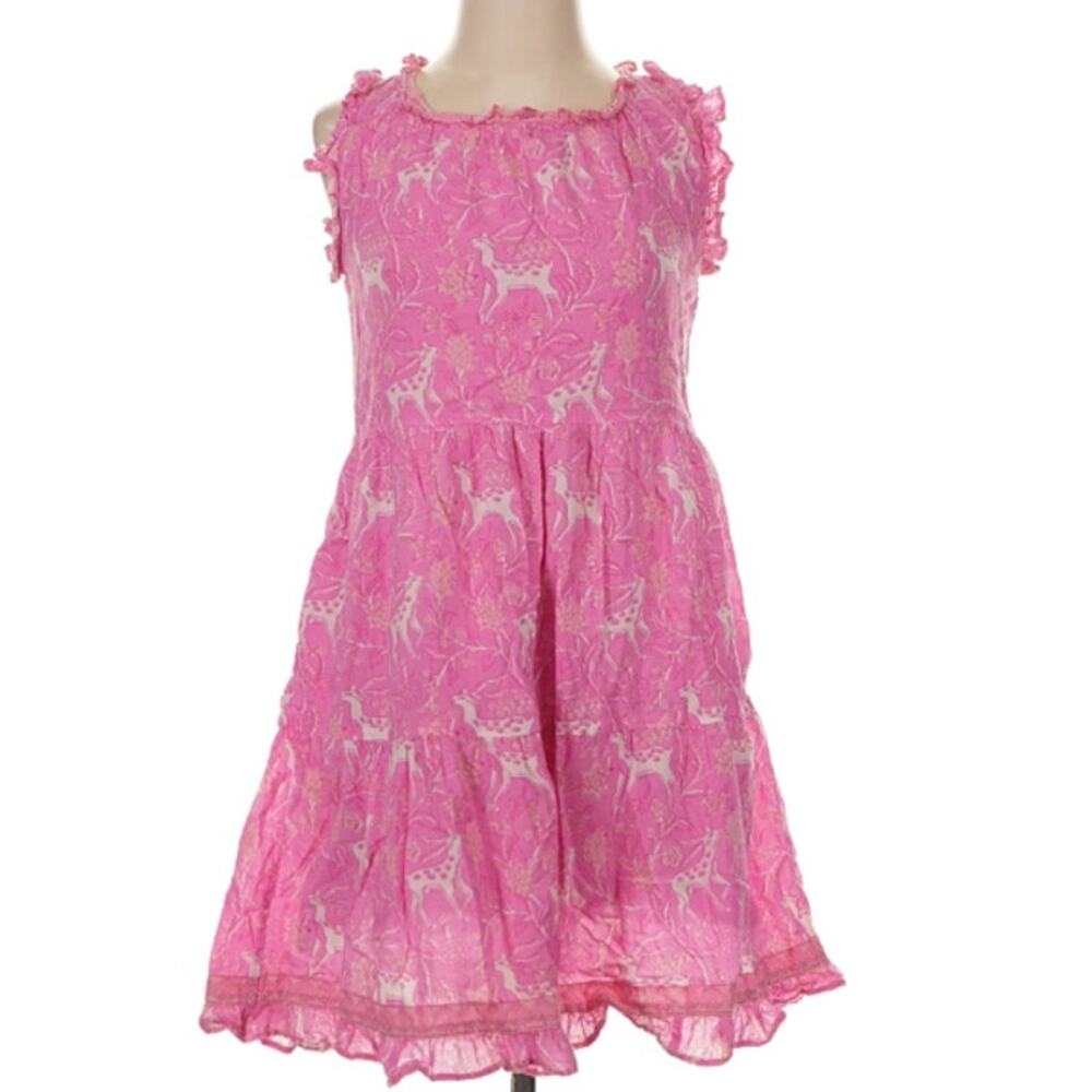 LA PLAGE Cotton Summer Dress Size Small Whimsy Print Ruffles Resortwear Flowy
